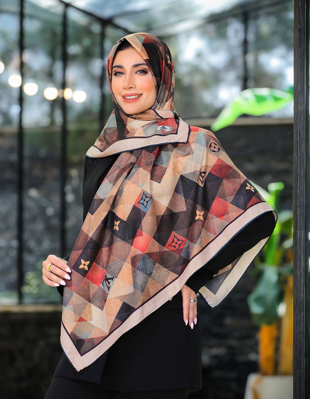روسری نخ طرح لوزی دستدوز