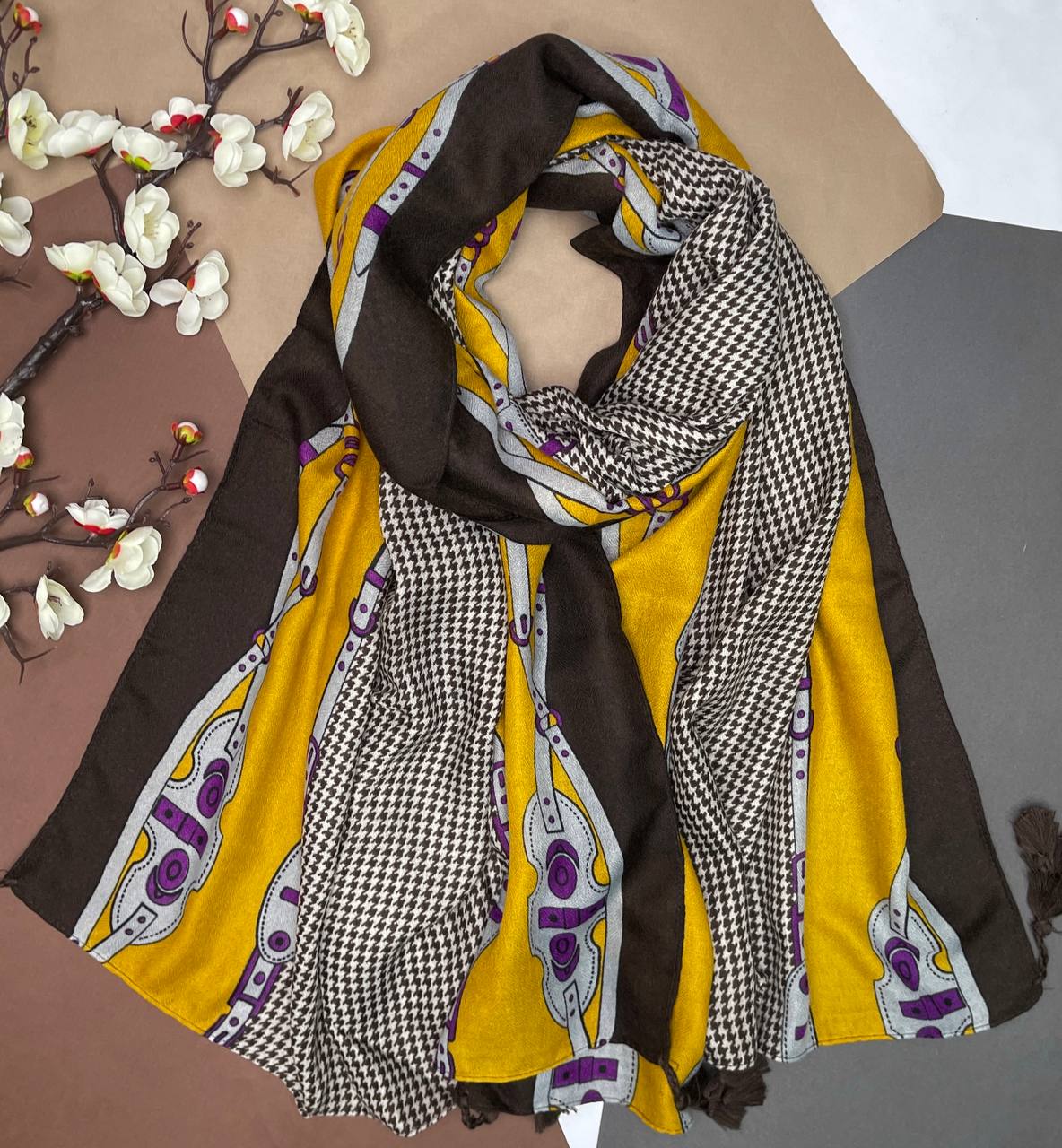 شال نخ پنبه سیااسکارف پیچازی