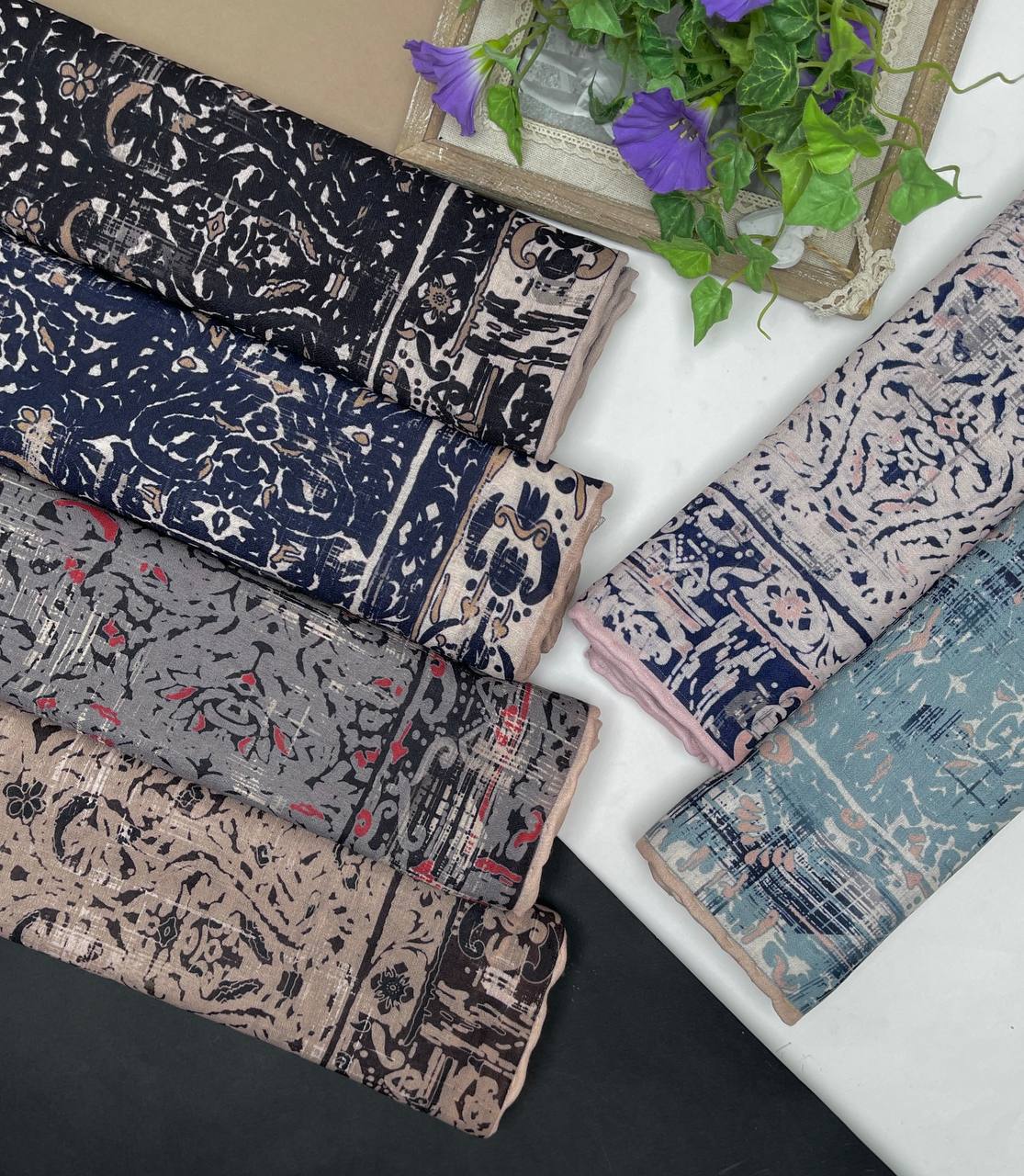 روسری نخ شانتون طرح سنتی